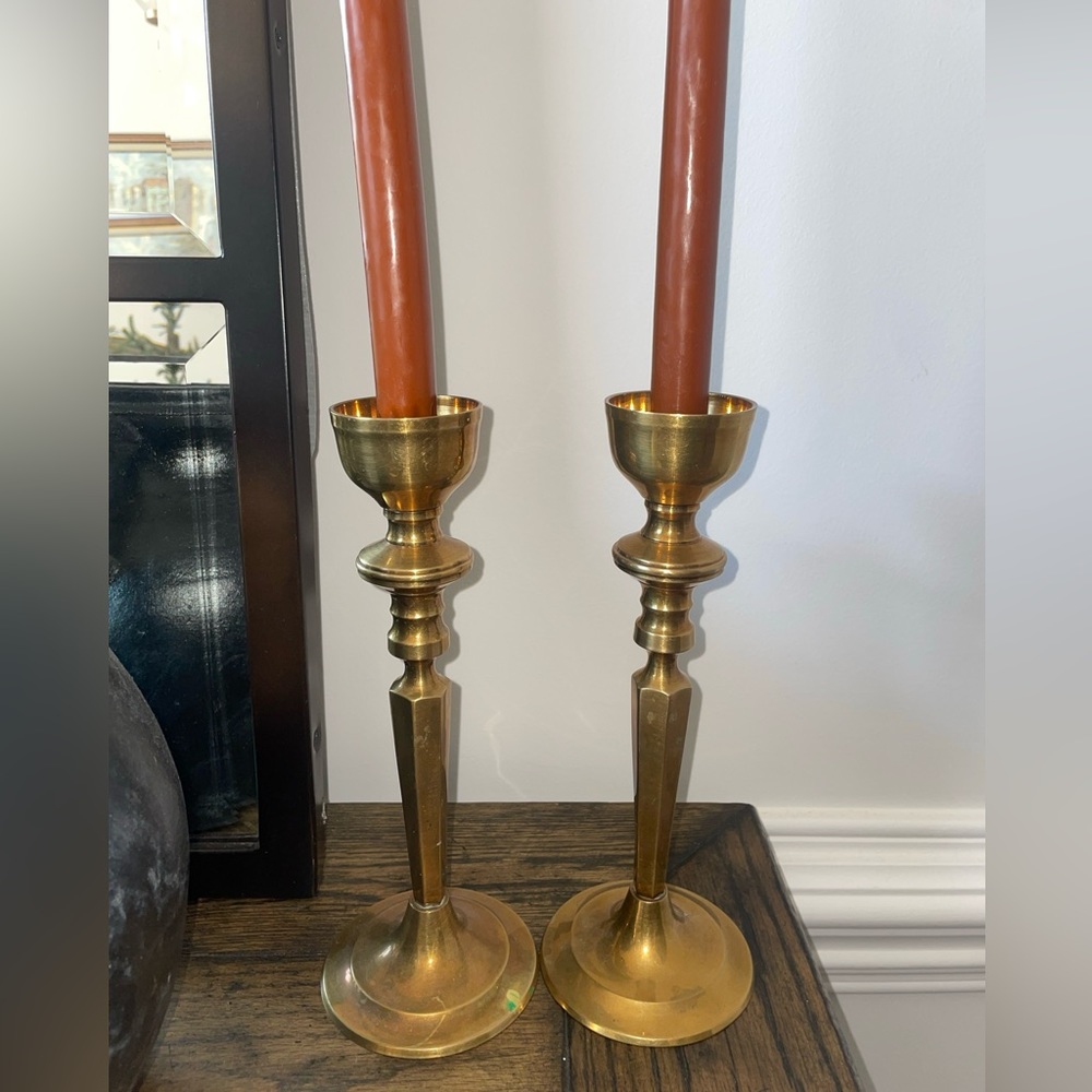 Vintage Solid Brass Candlestick Holder 10"